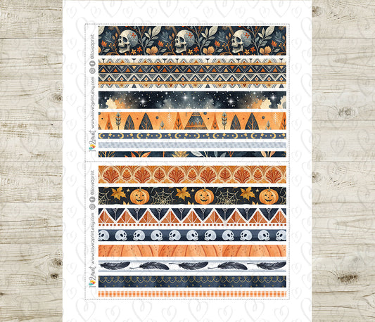 Tribal Halloween – Washi Tape Strips Stickers – Printable PDF & Cut Files