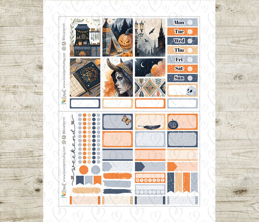 Tribal Halloween Printable Stickers – Mini Weekly Kit for Vertical Planners – PDF & Cut Files