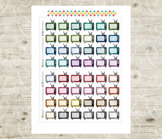 Vintage Tv Icons Stickers - Functional Printable Stickers - PDF & Cut Files