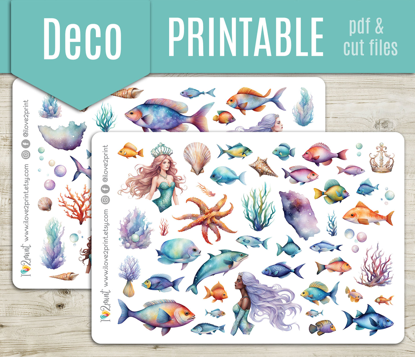 Under the Sea Decorative Stickers - Printable PDF & Cut Files