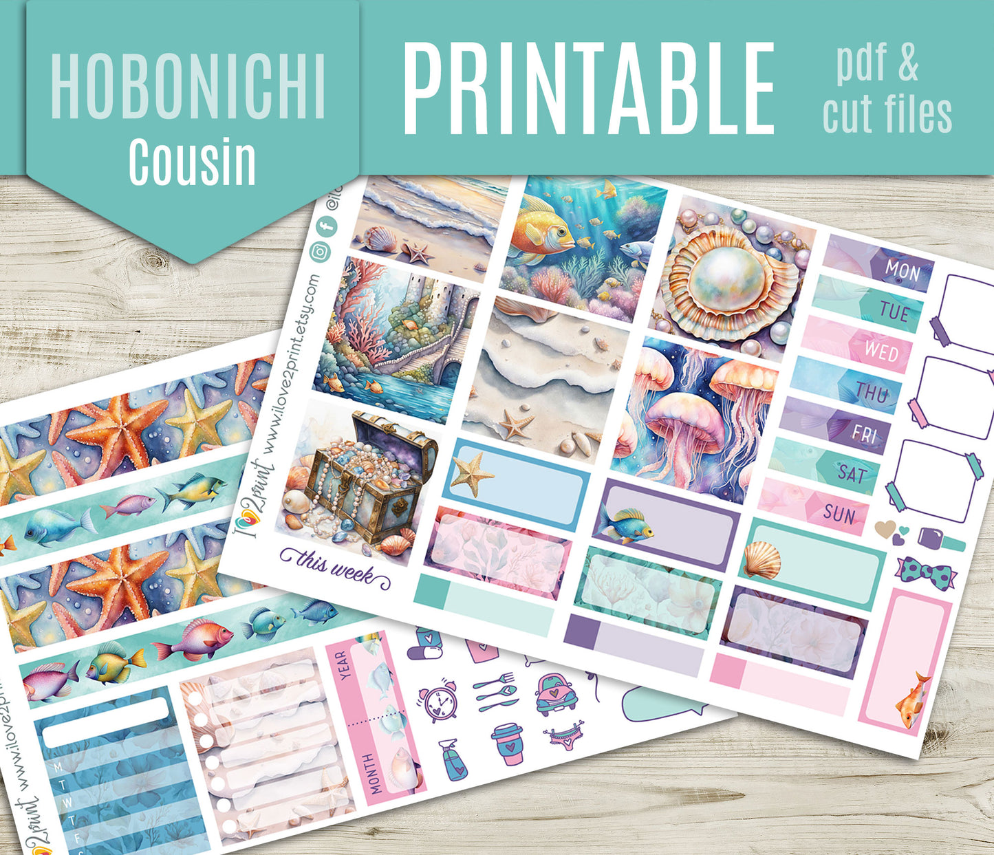 Under the Sea Stickers - Hobonichi Cousin - Printable PDF & Cut Files