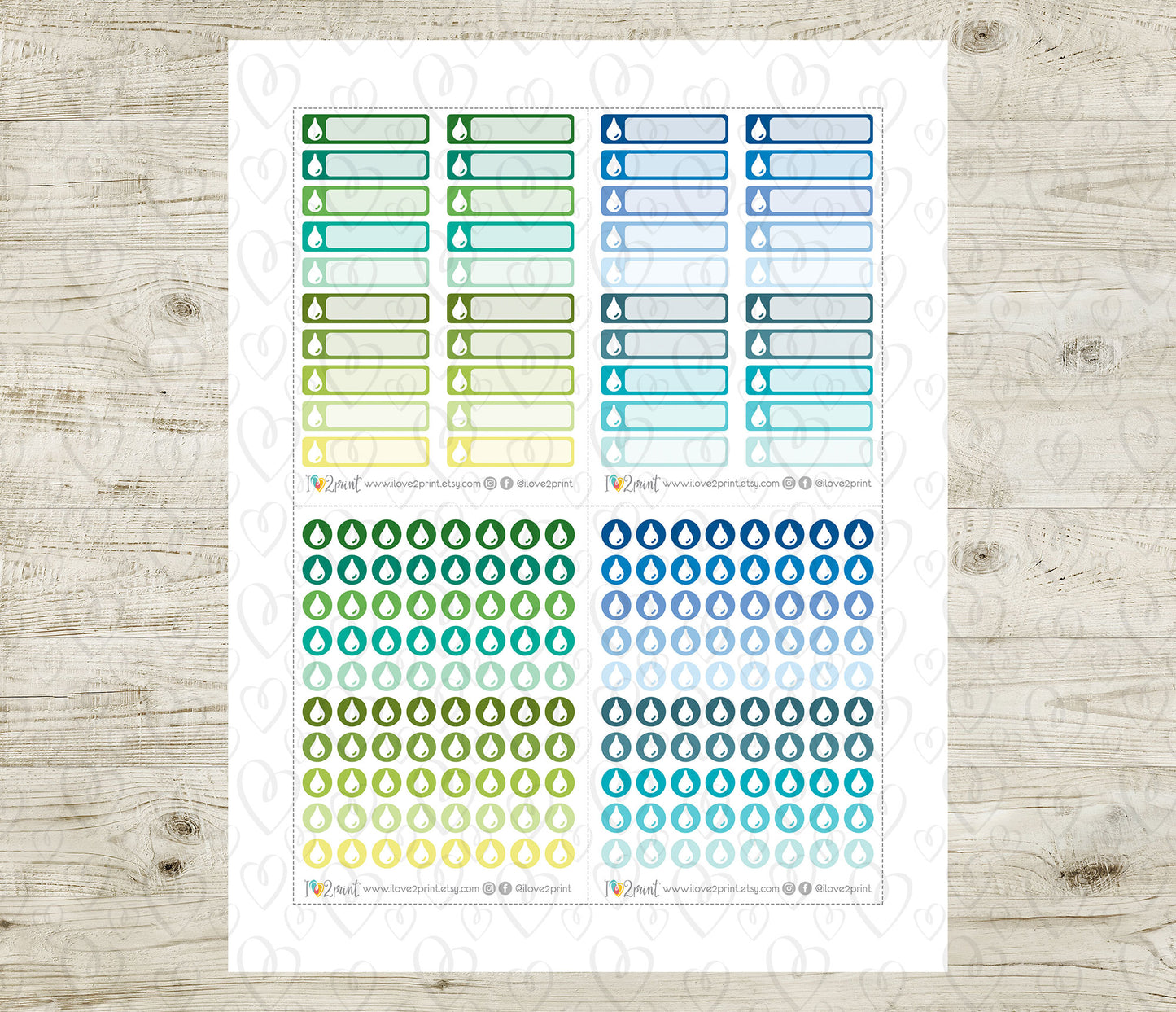 Water Drop Stickers – Water Bill Reminders – Printable Planner Stickers – PDF & Cut Files