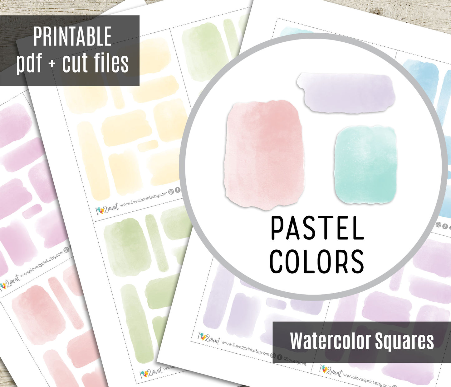 Watercolor Rectangles Printable Stickers Set – BUNDLE Functional & Decorative Overlays – PDF + Cut Files