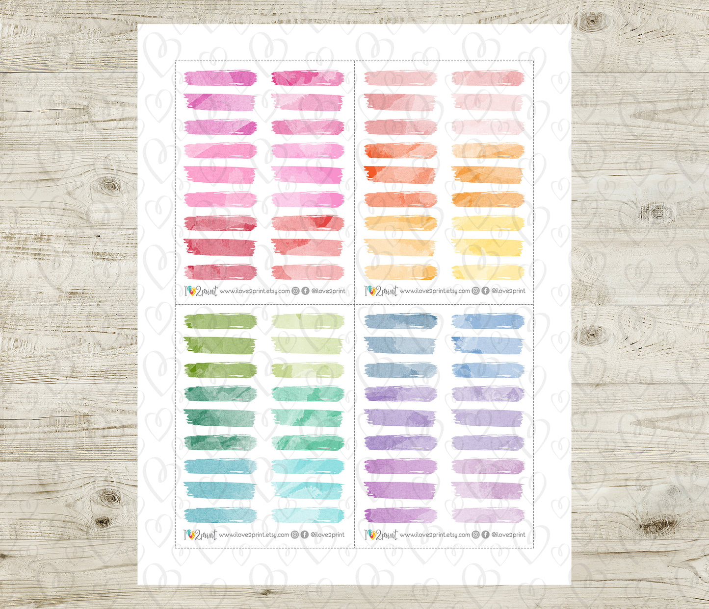 Watercolor Brush Stroke Printable Planner Stickers - PDF & Cut Files