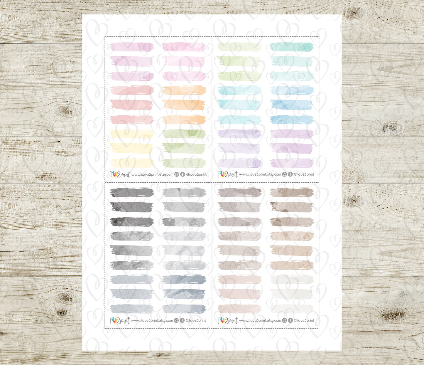 Watercolor Brush Stroke Printable Planner Stickers - PDF & Cut Files