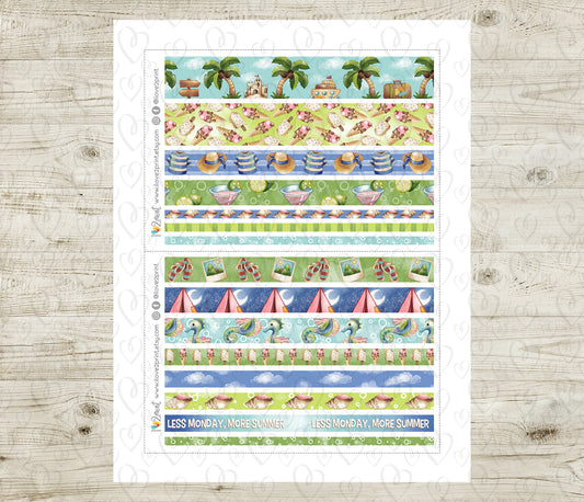 Watercolor Summer Washi Tape Stickers | Hand Painted Sea Strips | PDF Cut Files