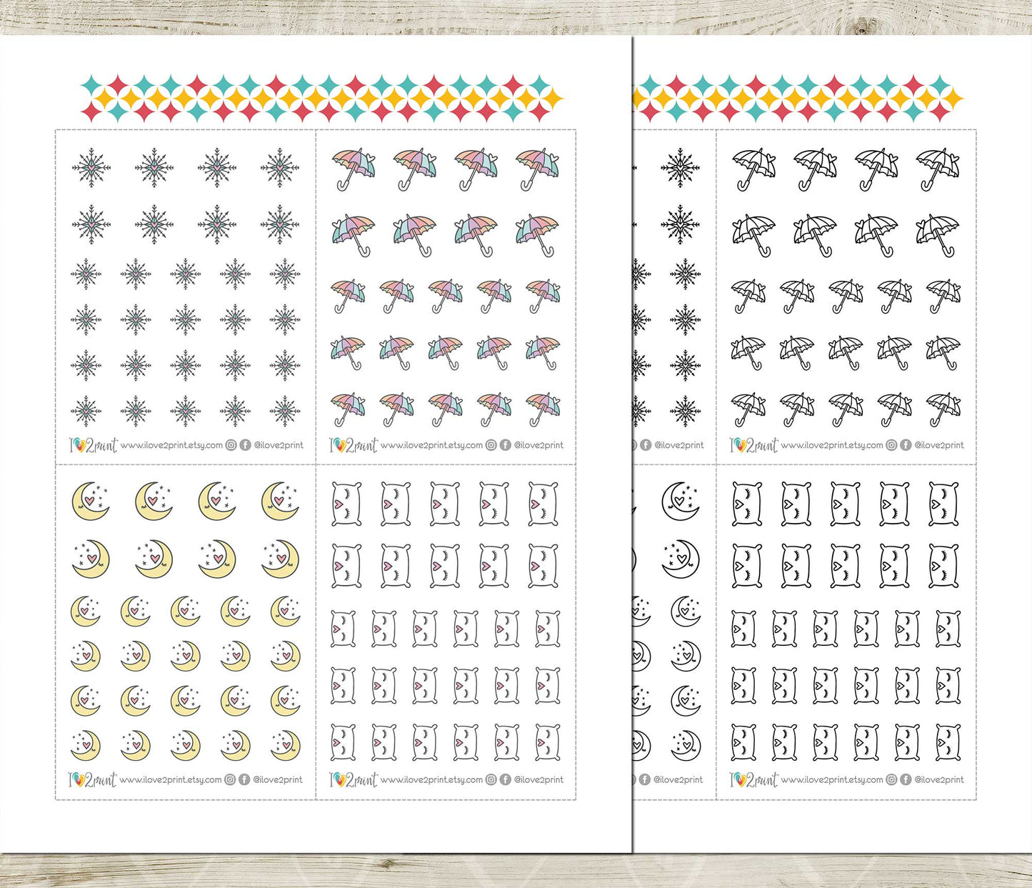 Weather Cute Icons Stickers Set - Functional Printable Stickers - PDF & Cut Files