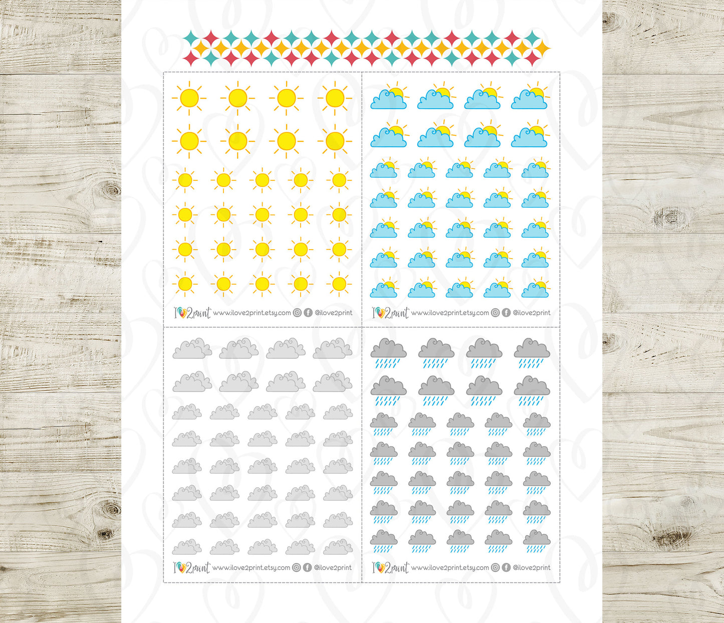 Minimal Weather Color Icons Stickers Set II - Functional Printable Stickers - PDF & Cut Files