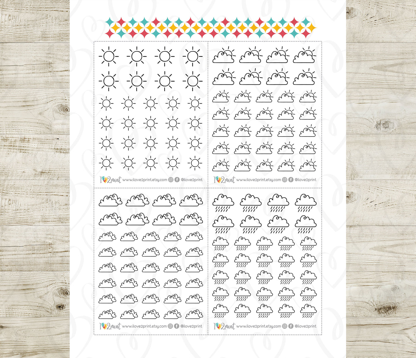 Minimal Weather B&W Icons Stickers Set II - Functional Printable Stickers - PDF & Cut Files