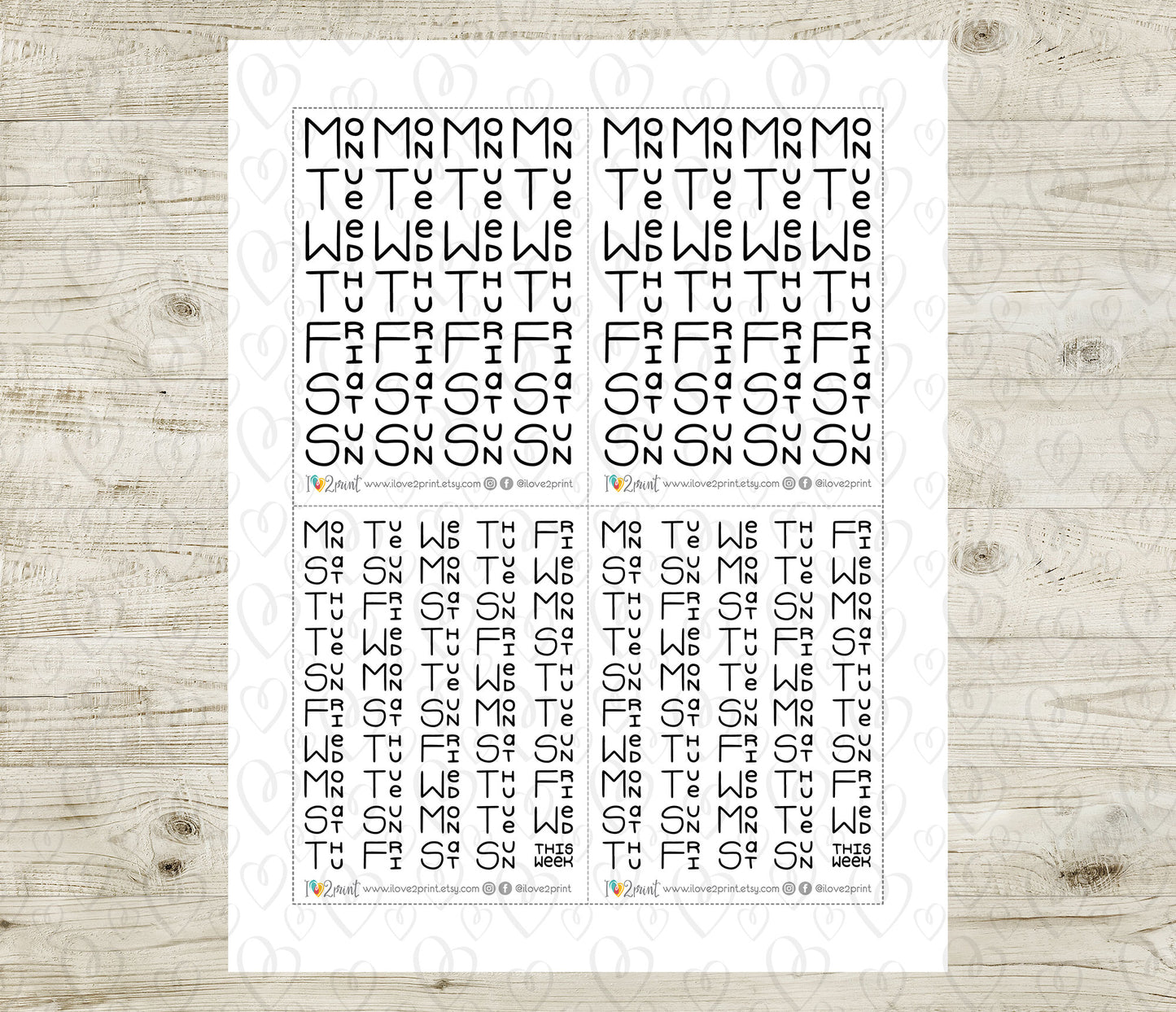Handlettered Week Box Stickers | Printable Planner Week | Functional Journaling & Scrapbook Supplies