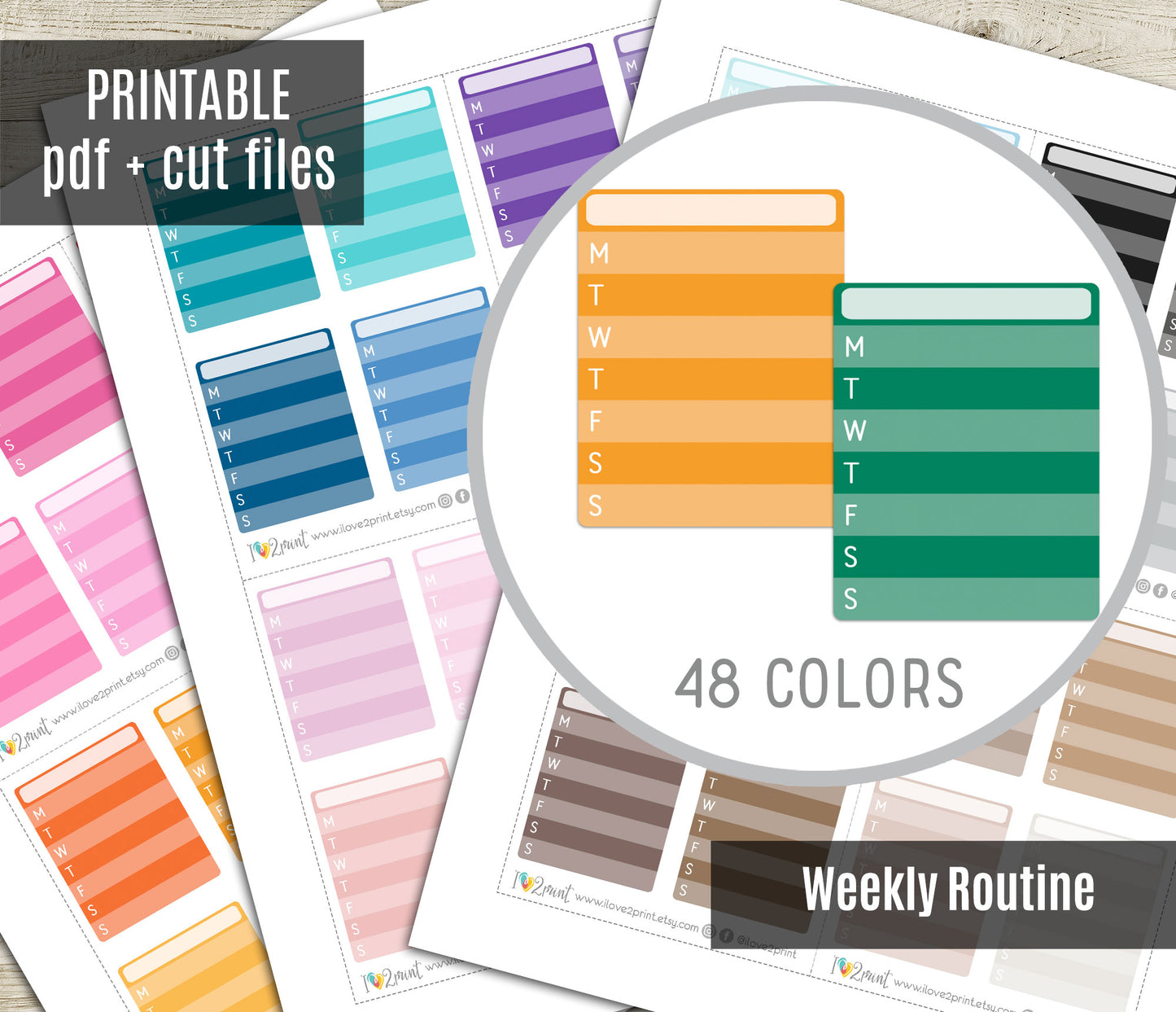 Weekly Routine Tracker Printable Planner Stickers - PDF & Cut Files