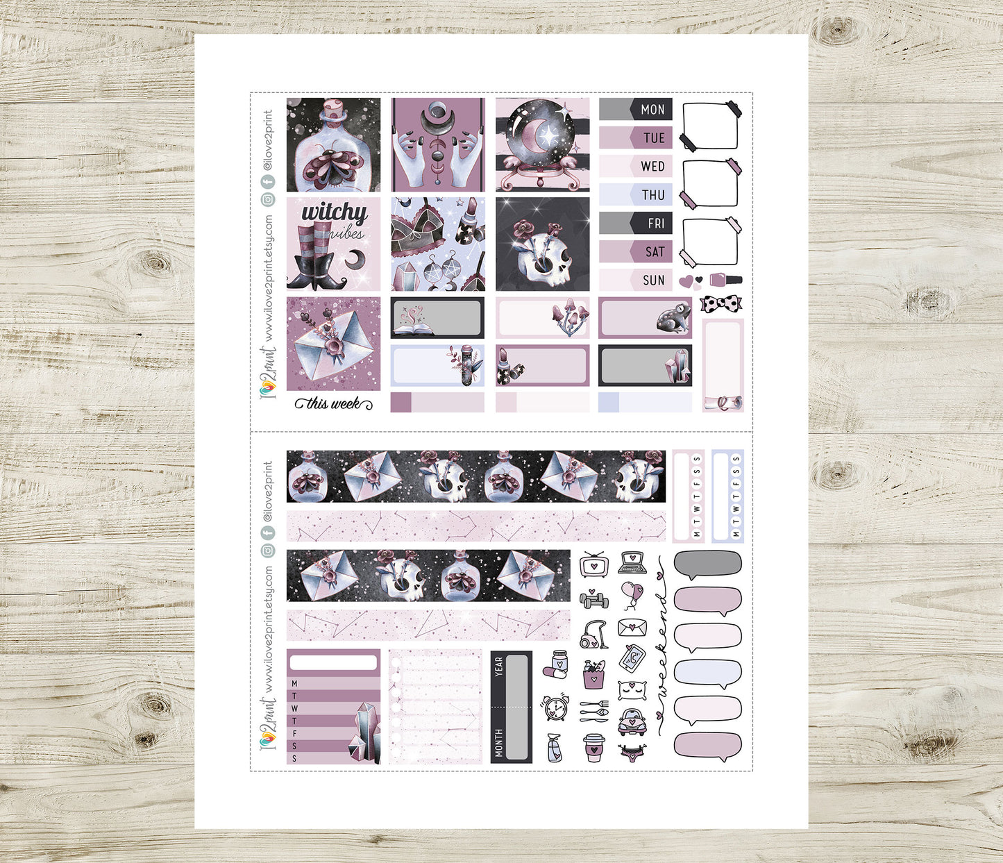 Witchy Vibes Hobonichi Cousin Stickers – A5 Modern Witch Planner Kit – PDF & Cut Files