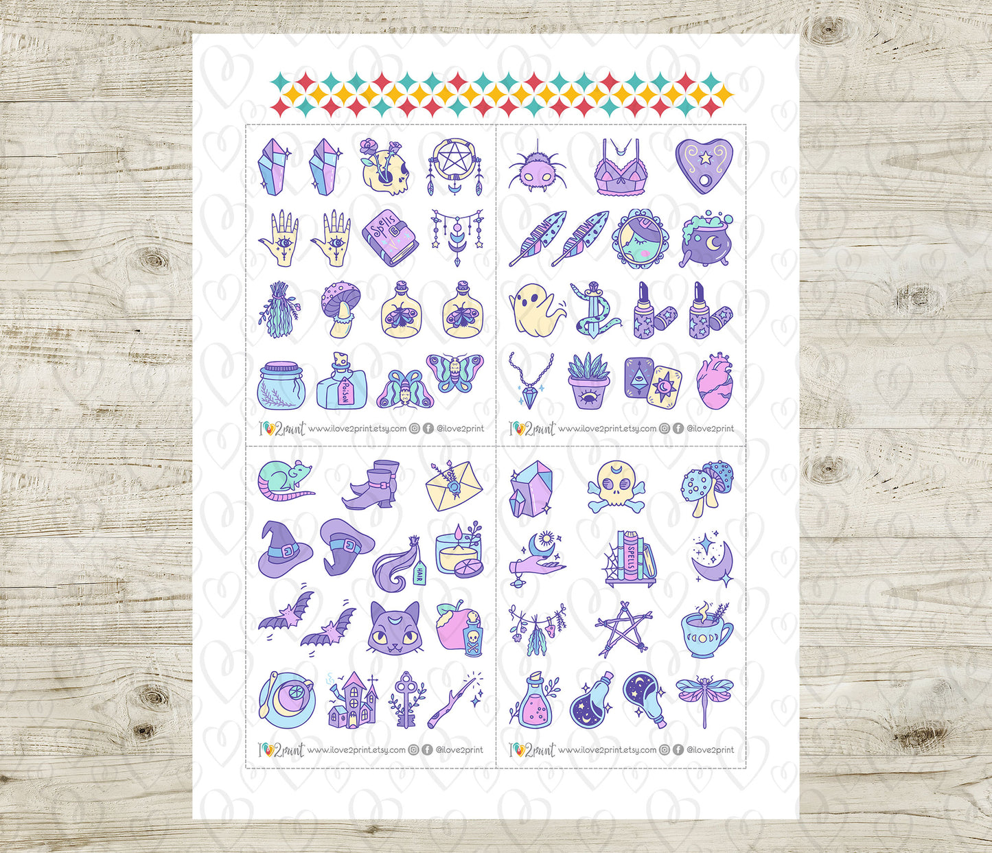 50 Witchy Color Icons Stickers set I – Printable Planner Icons (PDF & Cut Files)