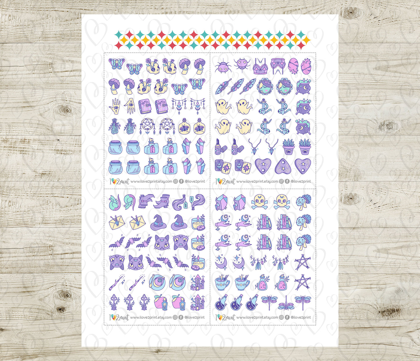50 Witchy Color Icons Stickers set I – Printable Planner Icons (PDF & Cut Files)
