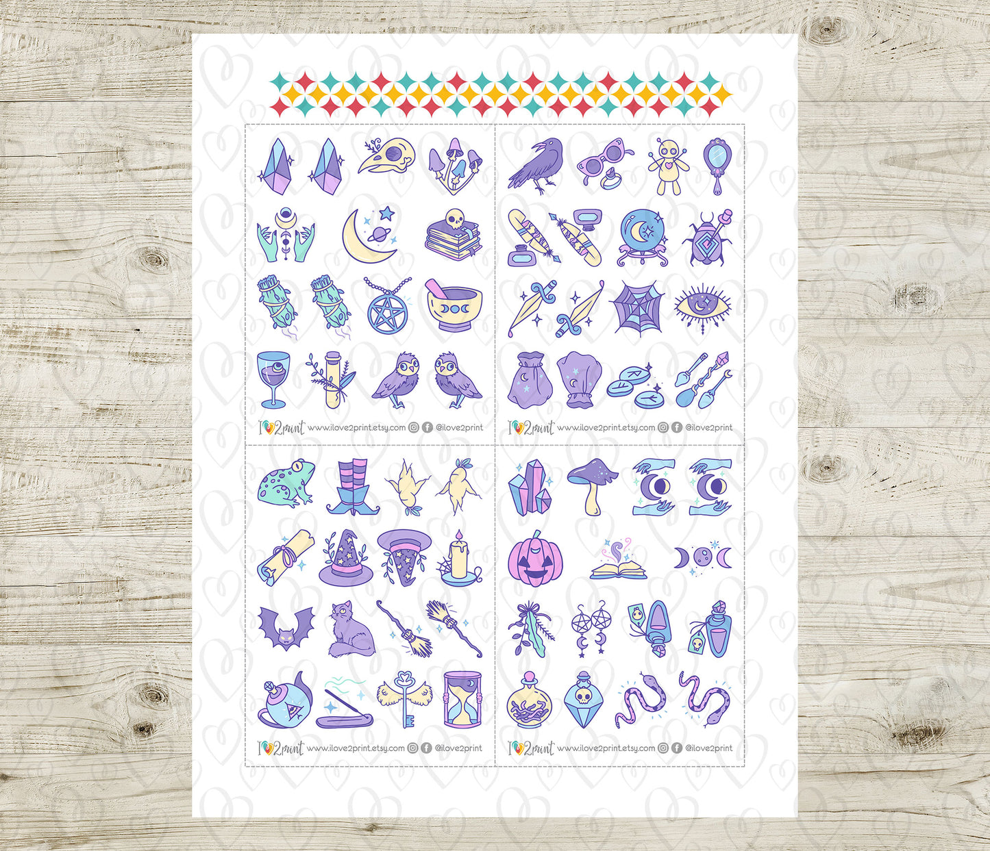 50 Witchy Color Icons Stickers set 2 – Printable Planner Icons (PDF & Cut Files)