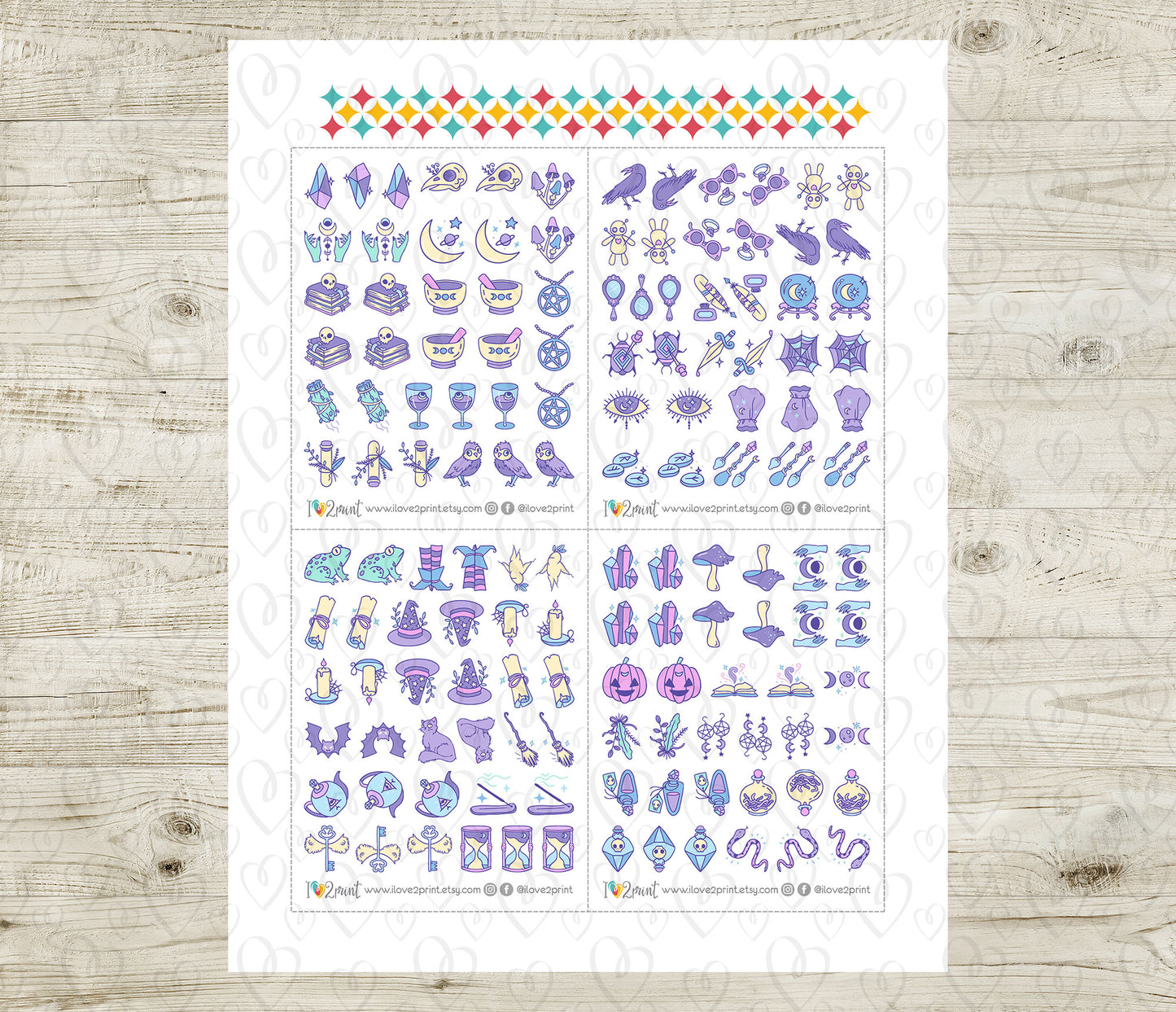 50 Witchy Color Icons Stickers set 2 – Printable Planner Icons (PDF & Cut Files)