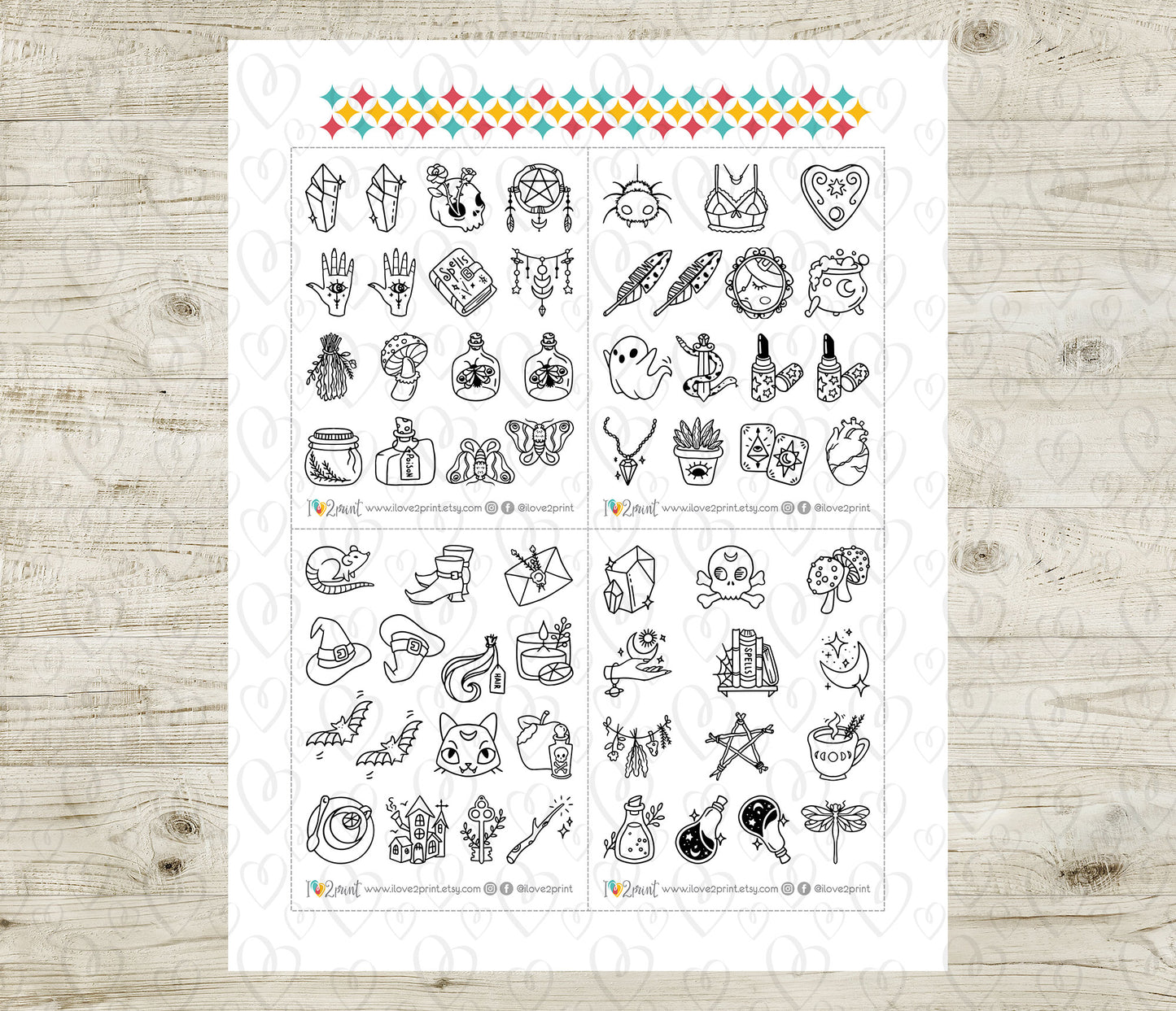 50 Witchy Stamp Icons Stickers set I – Printable Planner Icons (PDF & Cut Files)