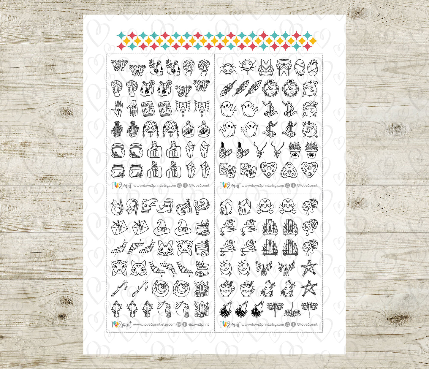 50 Witchy Stamp Icons Stickers set I – Printable Planner Icons (PDF & Cut Files)