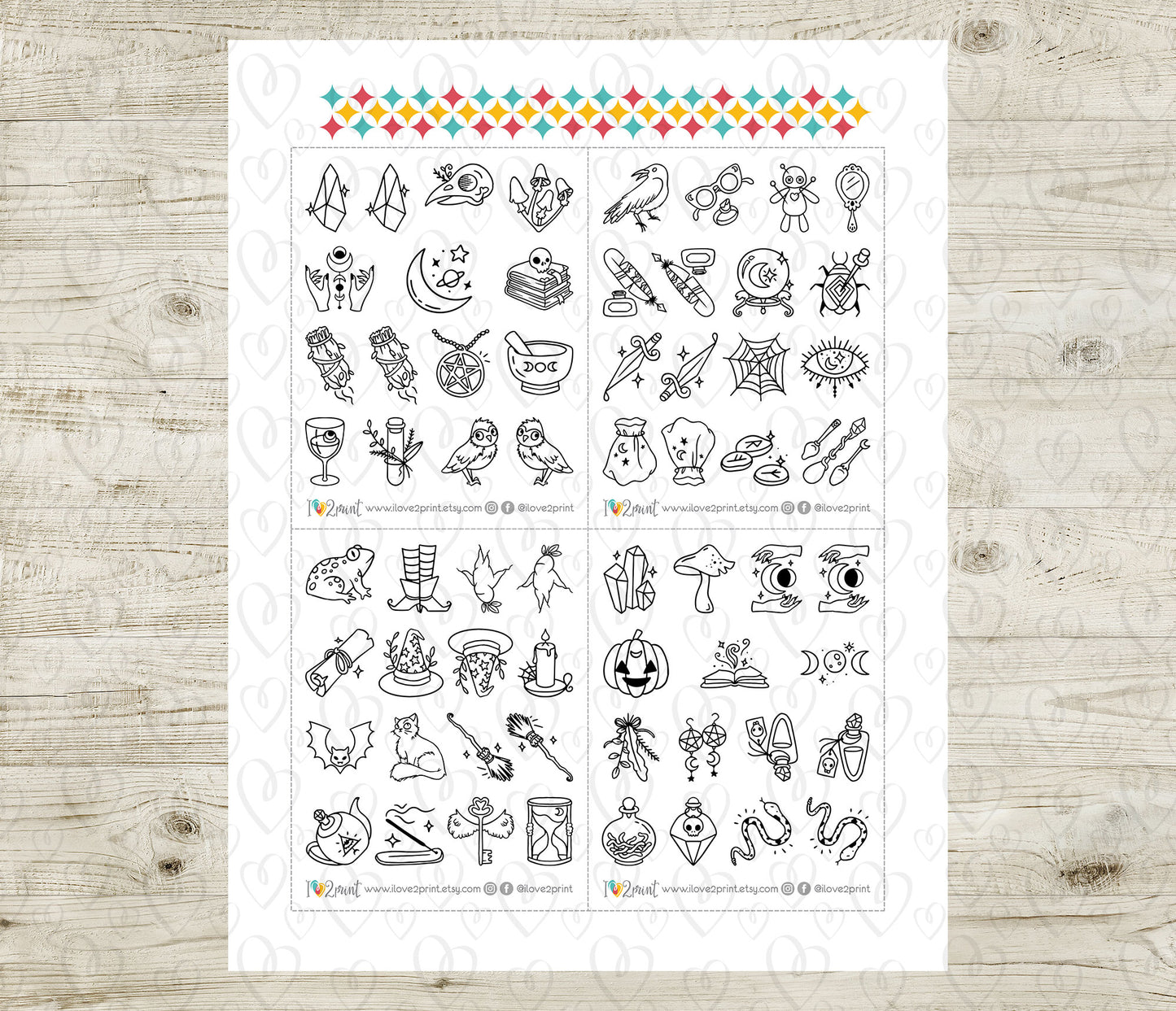 50 Witchy Stamp Icons Stickers set 2 – Printable Planner Icons (PDF & Cut Files)