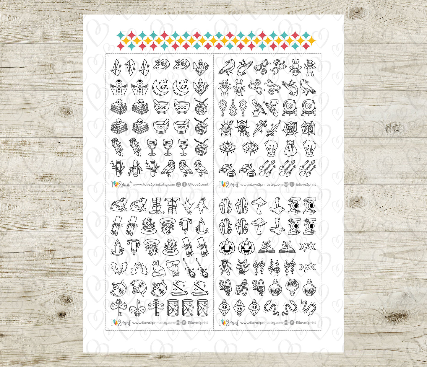 50 Witchy Stamp Icons Stickers set 2 – Printable Planner Icons (PDF & Cut Files)