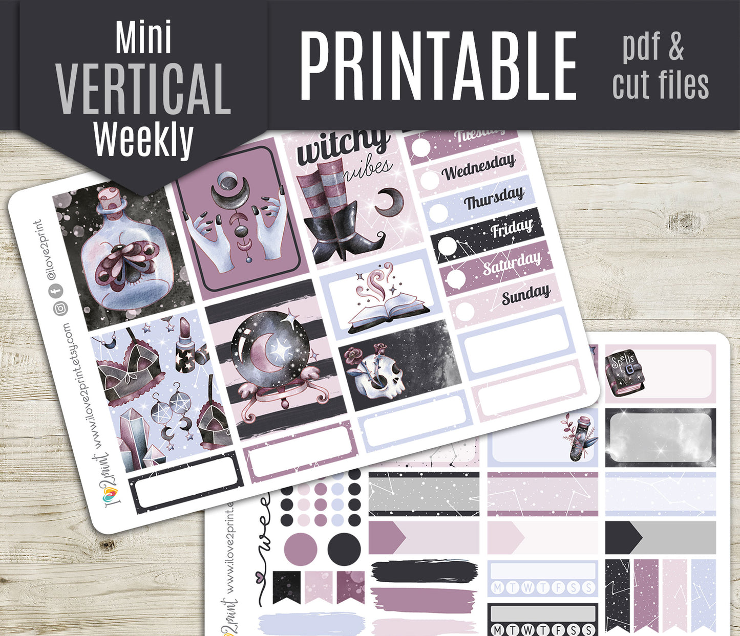 Witchy Vibes Stickers COMPLETE BUNDLE – Printable Modern Witch Collection – PDF & Cut Files