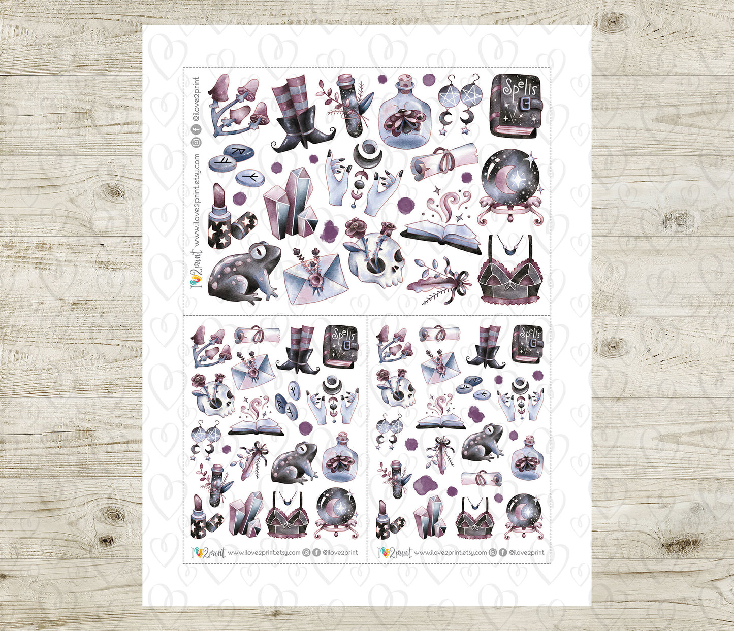 Witchy Vibes Decorative Stickers – Hand-Drawn Modern Witch Set - Printable PDF & Cut Files