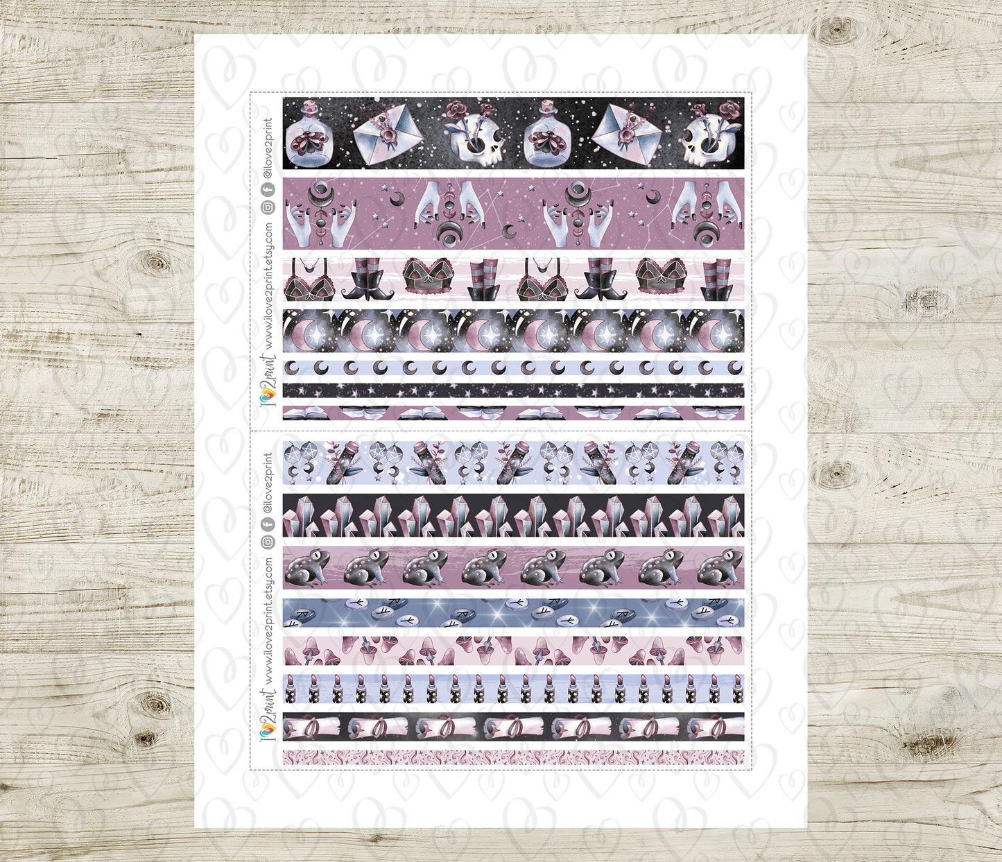 Witchy Vibes Washi Tape Stickers – Modern Witch Borders & Accents - Printable PDF & Cut Files