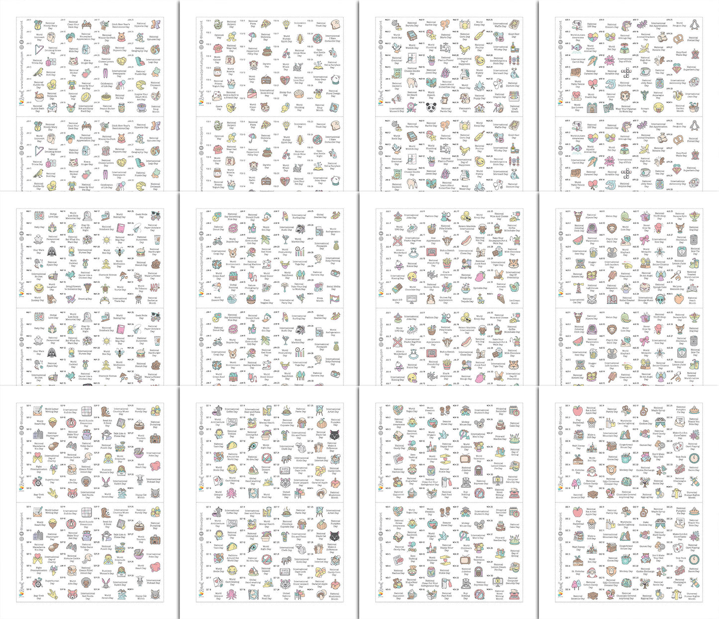 377 Wacky Holidays Stickers – COLOR Daily Fun Printable Planner Icons - PDF & Cut Files