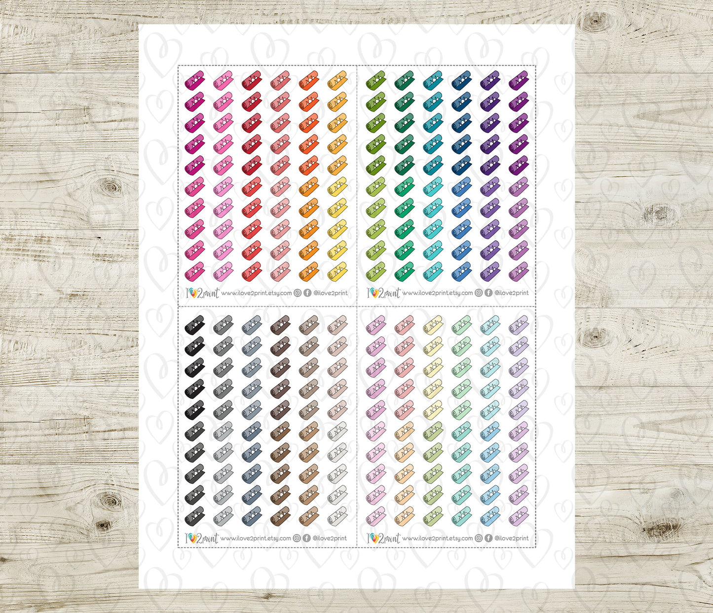 Yoga Mat Icons Stickers - Functional Printable Stickers - PDF & Cut Files