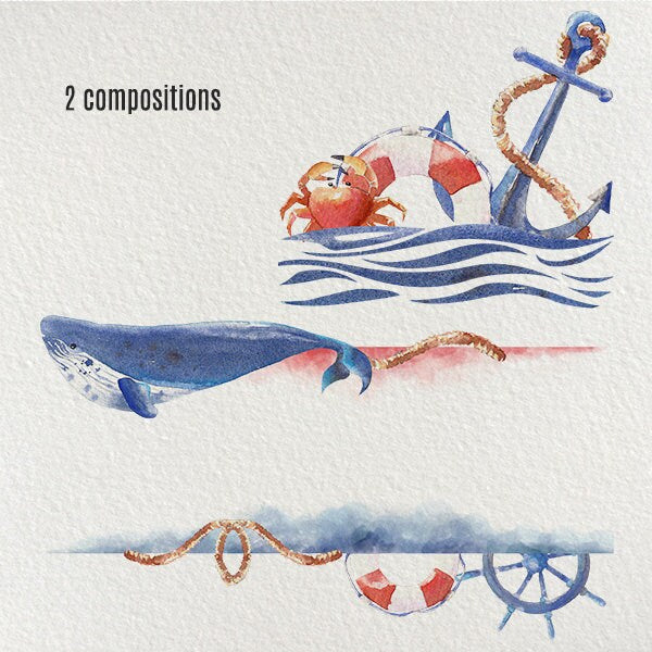 Nautical Watercolor Clipart – Hand Painted Watercolor Seaside Collection