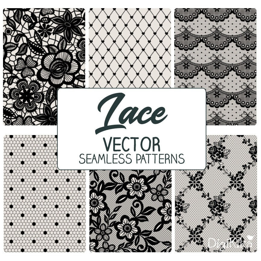 Black Lace Seamless Pattern - Vector Lace Tillable Paper - Fabric Print, Wall Papers, Wrapping Papers, Vector Pattern - Instant Download
