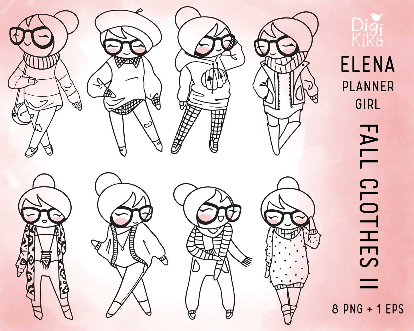 Elena Fall Outfit SET 2 – DOODLE ClipArt Collection – PNG, SVG, EPS & DXF
