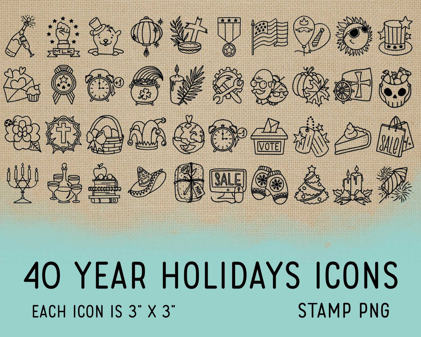 40 USA Holidays Icons Clip Art - Stamp PNG Icons - Instant Download