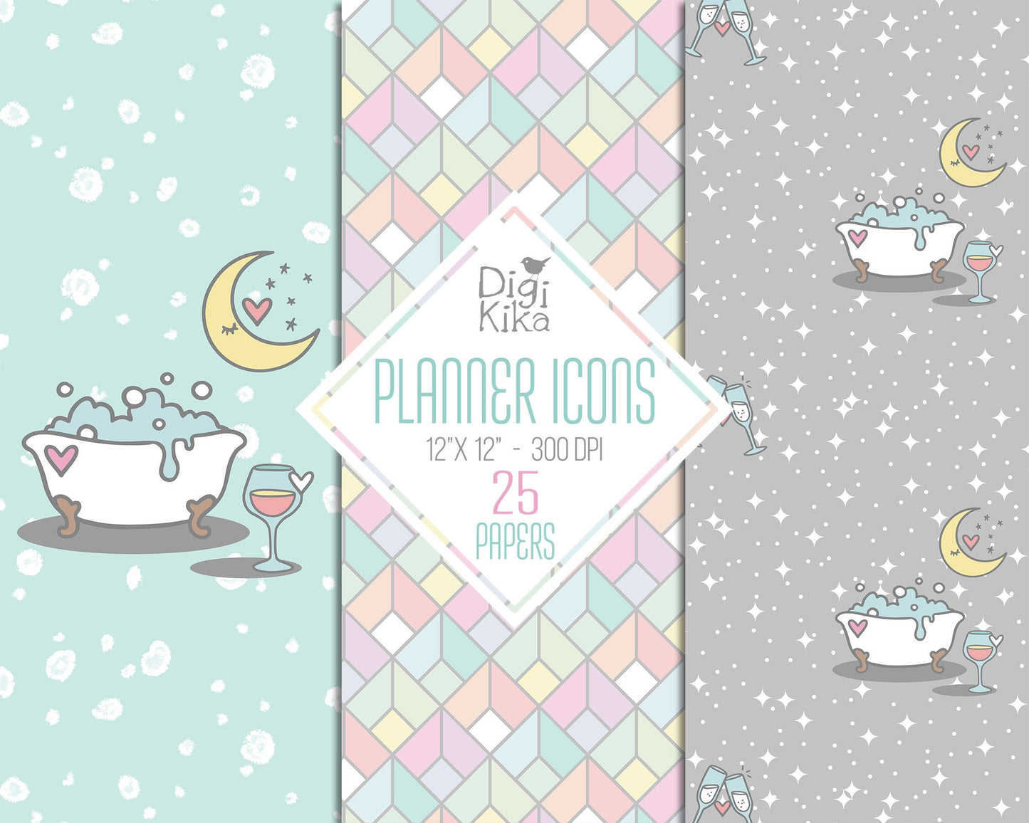 25 Planner Accessories Digital Papers – Planning Time Scrapbook Backgrounds for Cards, Invitations & Crafts – Instant Download