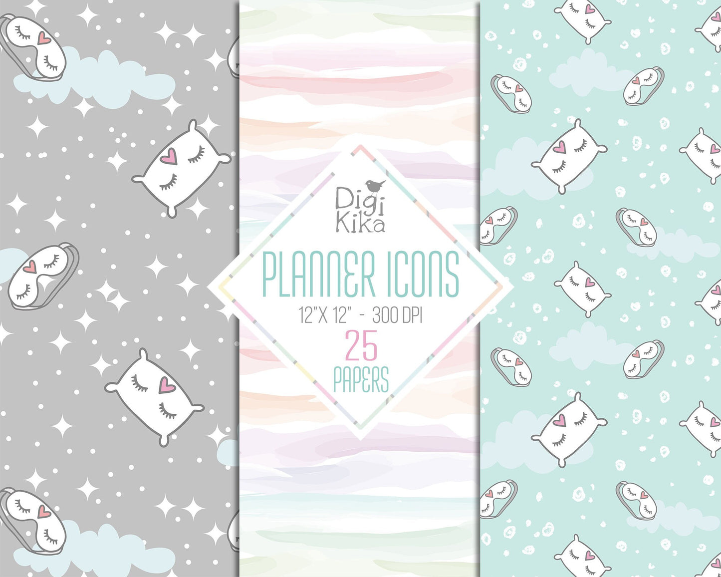 25 Planner Accessories Digital Papers – Planning Time Scrapbook Backgrounds for Cards, Invitations & Crafts – Instant Download