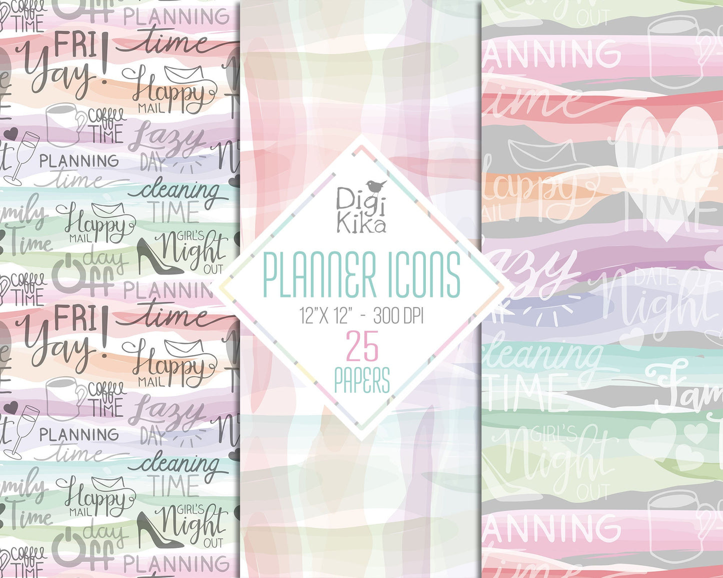 25 Planner Accessories Digital Papers – Planning Time Scrapbook Backgrounds for Cards, Invitations & Crafts – Instant Download