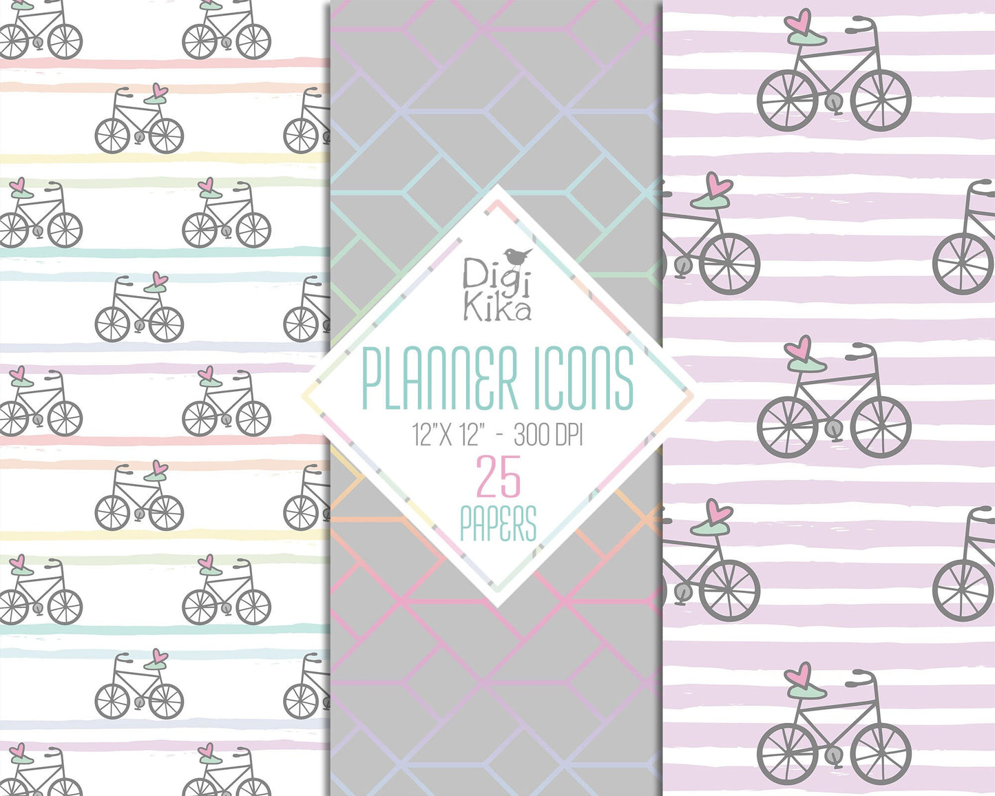 25 Planner Accessories Digital Papers – Planning Time Scrapbook Backgrounds for Cards, Invitations & Crafts – Instant Download