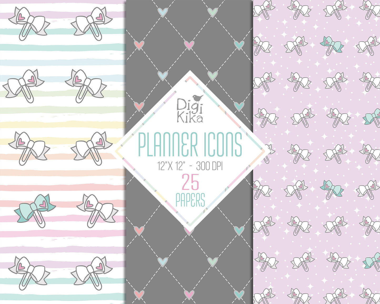 25 Planner Accessories Digital Papers – Planning Time Scrapbook Backgrounds for Cards, Invitations & Crafts – Instant Download