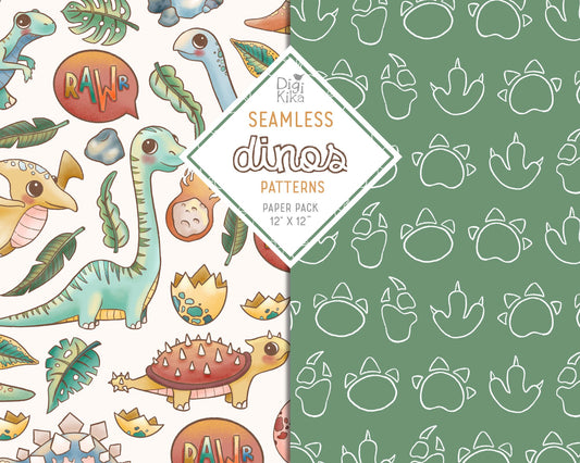 Dinosaurs Seamless Pattern – Tileable Dino Design for Fabric, Wallpaper, Wrapping Paper & Surface Prints – Instant Download