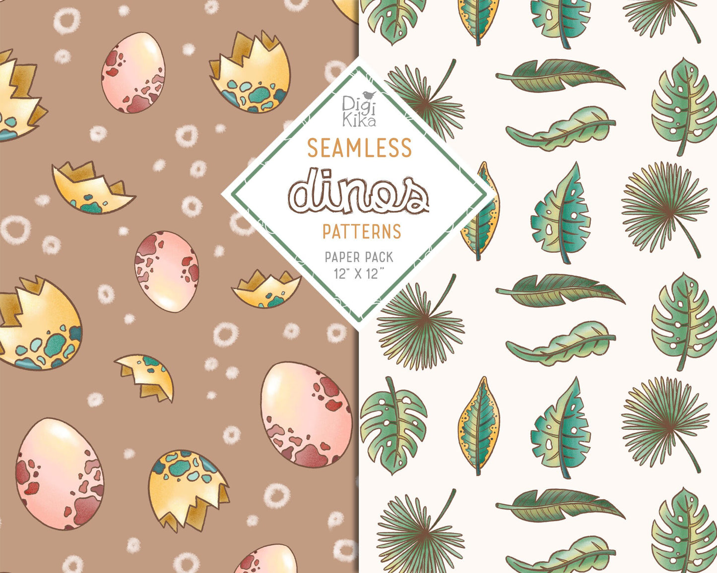 Dinosaurs Seamless Pattern – Tileable Dino Design for Fabric, Wallpaper, Wrapping Paper & Surface Prints – Instant Download