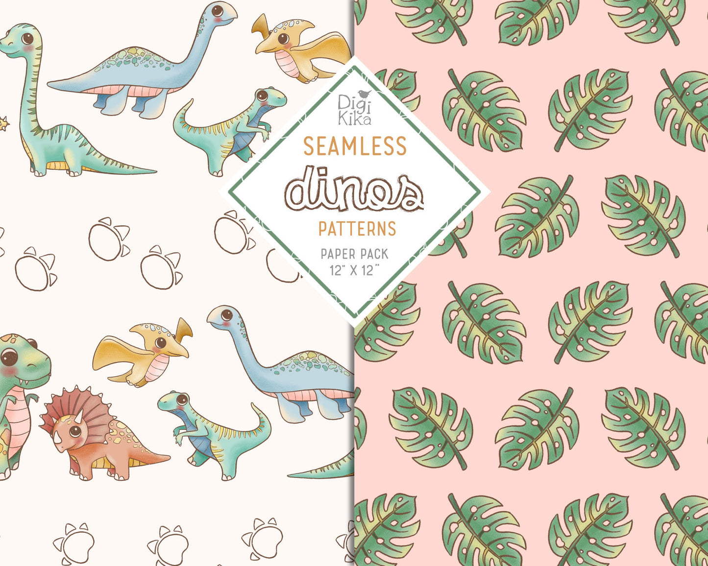 Dinosaurs Seamless Pattern – Tileable Dino Design for Fabric, Wallpaper, Wrapping Paper & Surface Prints – Instant Download