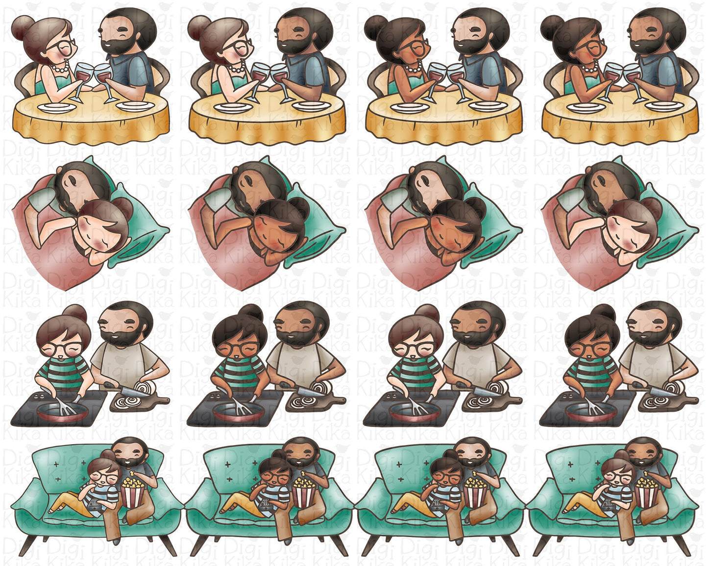 Couple Activities Clipart - Elena Planner Girl and Oliver - Color Graphics PNG, EPS, SVG – Small Commercial Use