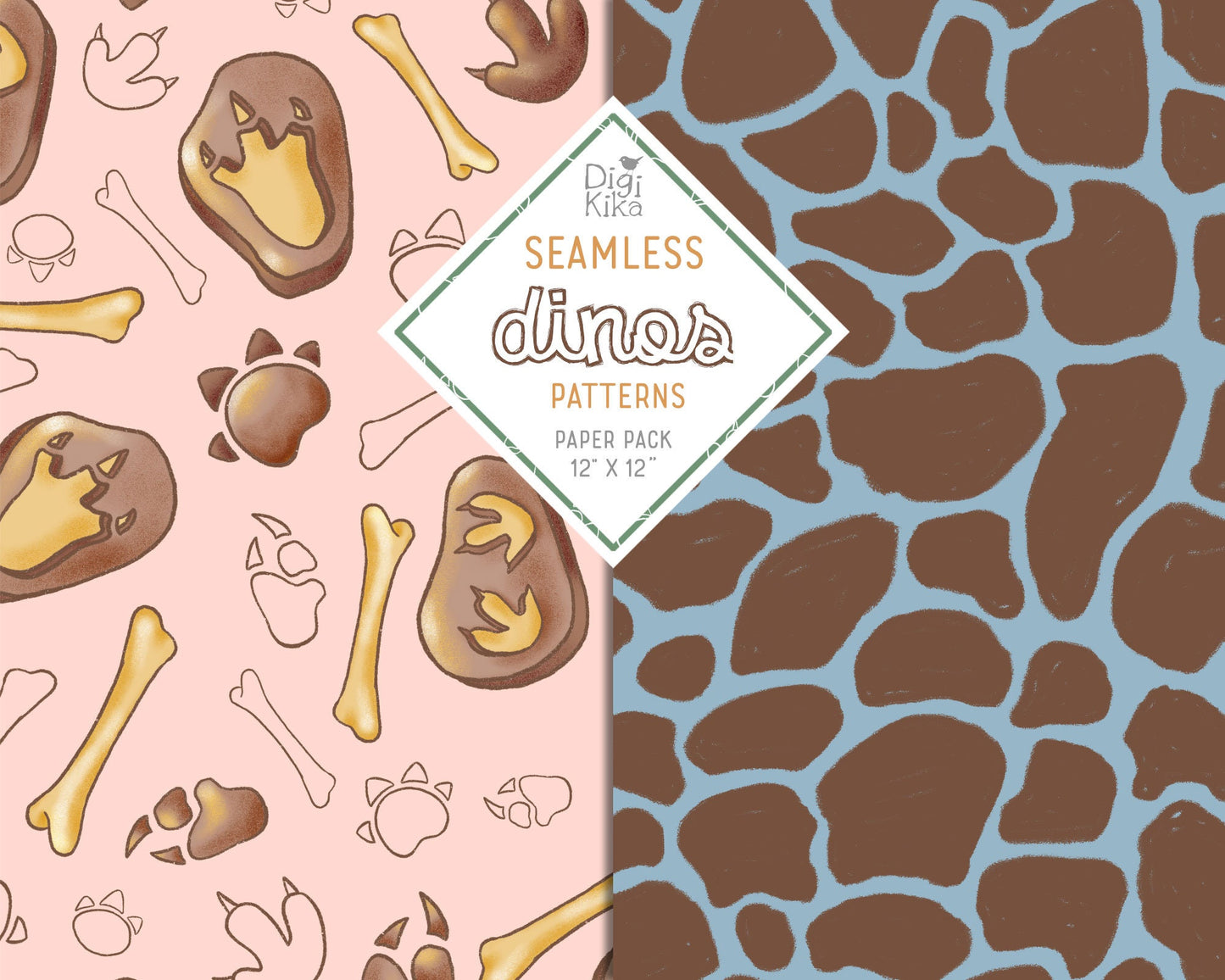 Dinosaurs Seamless Pattern – Tileable Dino Design for Fabric, Wallpaper, Wrapping Paper & Surface Prints – Instant Download