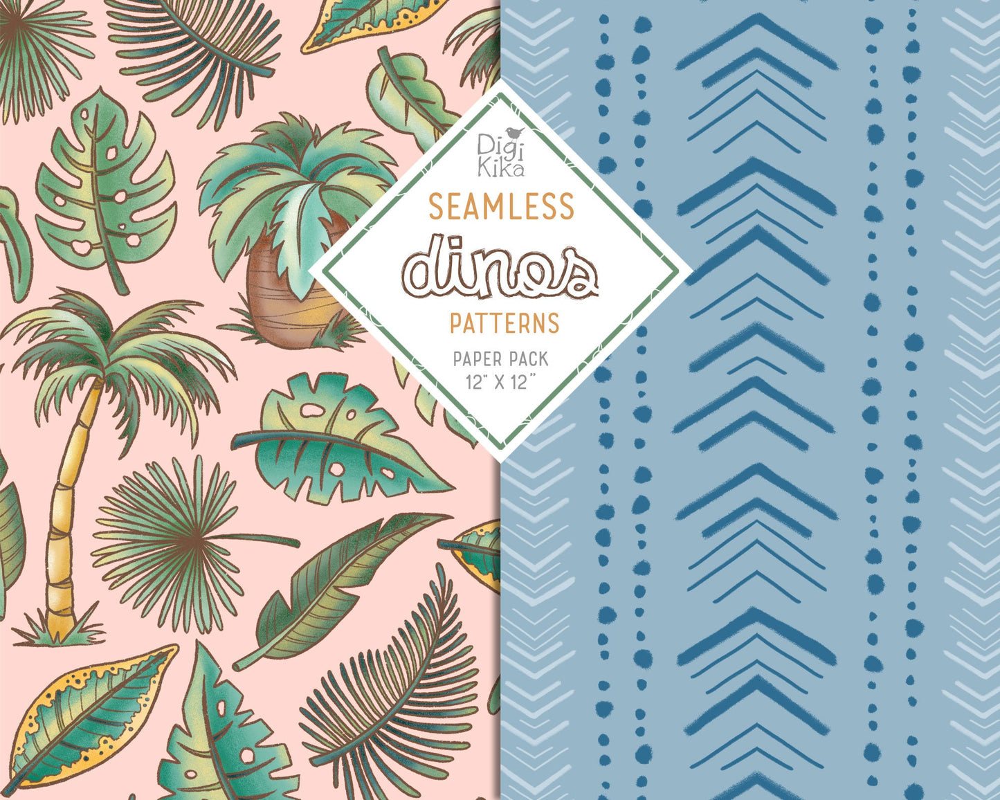 Dinosaurs Seamless Pattern – Tileable Dino Design for Fabric, Wallpaper, Wrapping Paper & Surface Prints – Instant Download