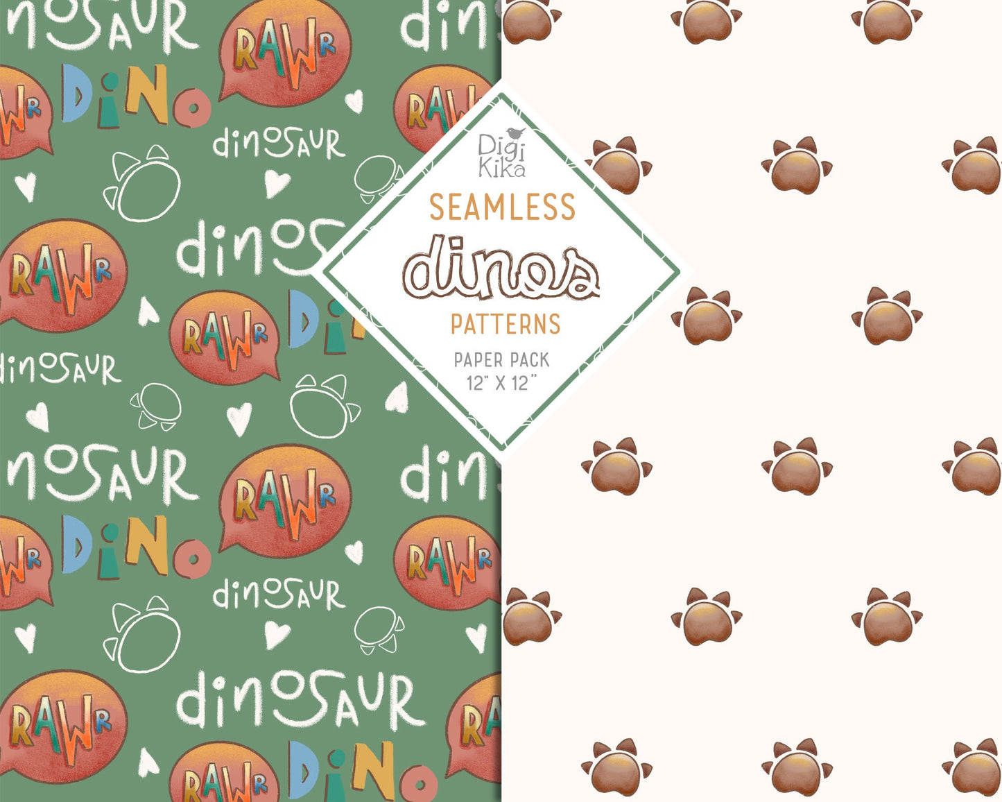 Dinosaurs Seamless Pattern – Tileable Dino Design for Fabric, Wallpaper, Wrapping Paper & Surface Prints – Instant Download