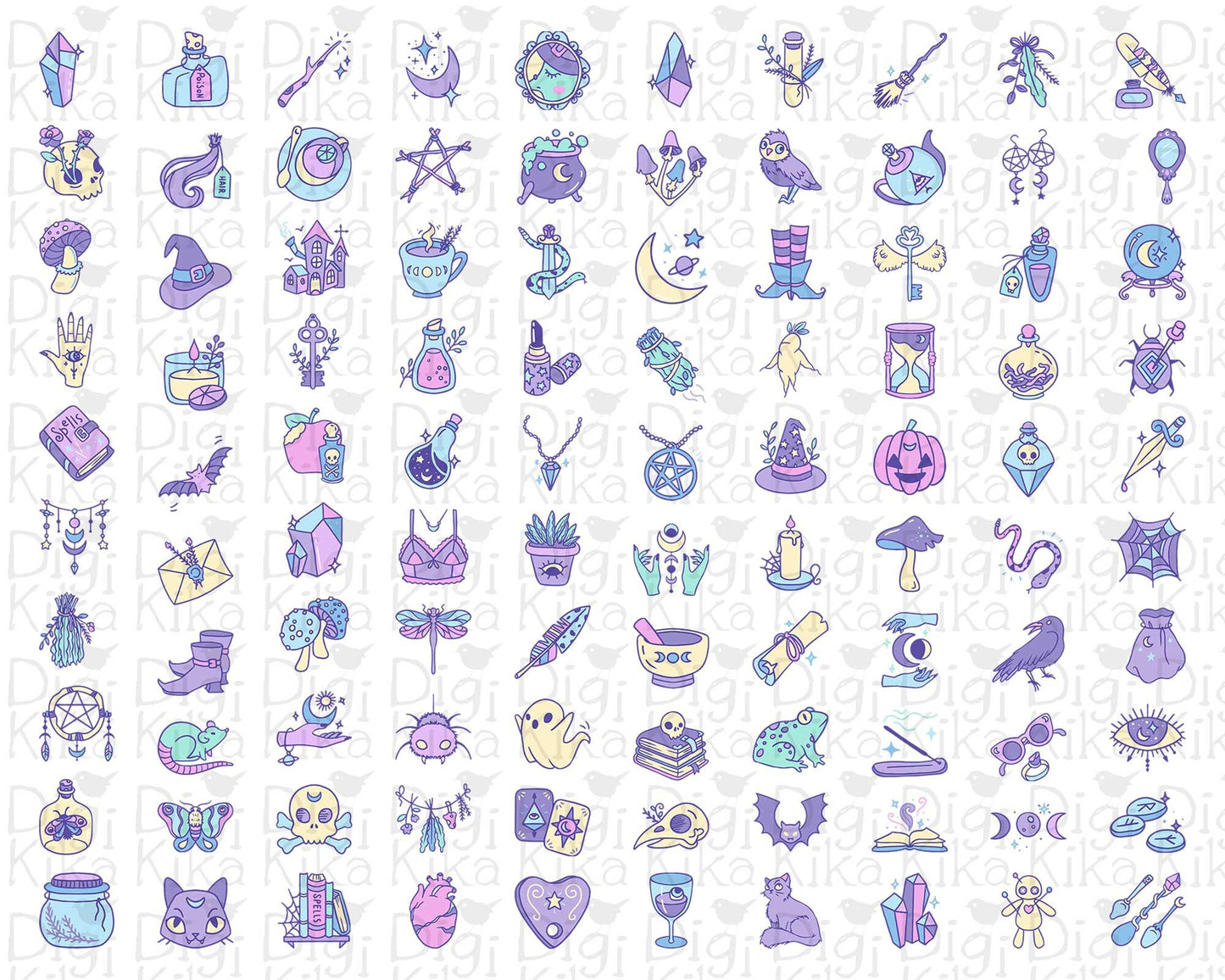 100 Witchy Color Icons Bundle – Wicca & Mystic Clipart Collection