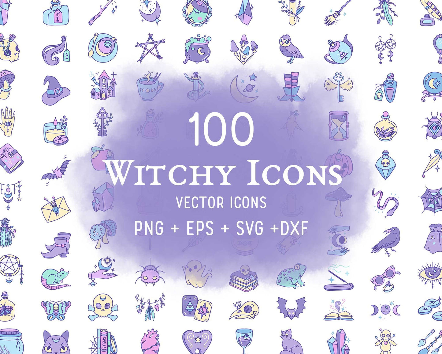 100 Witchy Color Icons Bundle – Wicca & Mystic Clipart Collection