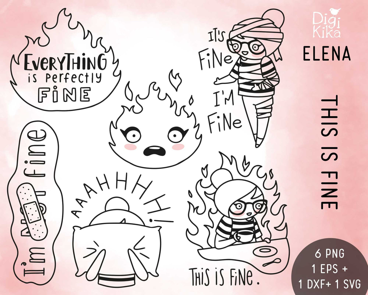 This is Fine Elena – DOODLE Clipart Set – PNG, SVG, EPS + DXF - Instant Download
