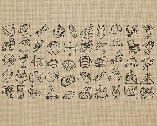 50 Summer Icons STAMP Bundle - EPS, SVG, DXF, PNG Clipart - Instant Download