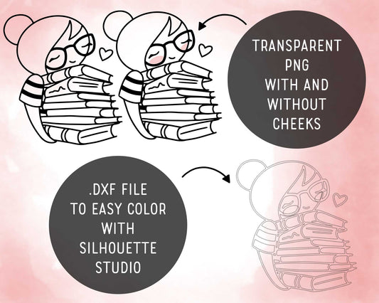 Planner Girl Elena – Book Lover Clipart | Reading Digital Stamp for Planners, Journals & Crafts – PNG, SVG, EPS, DXF